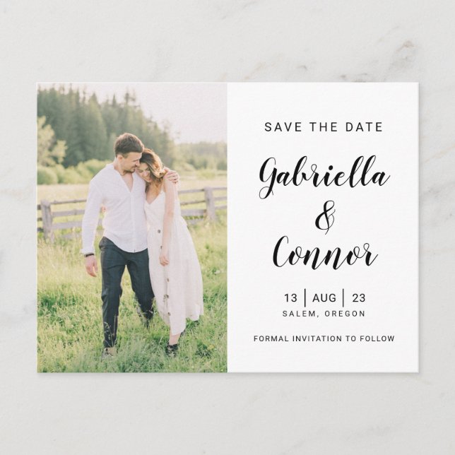 Skript und Foto Einfache Hochzeit Speichern Sie da Postkarte (Vorderseite)