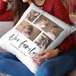 Skript Unser Familienname FotoCollage Kissen<br><div class="desc">Kissen mit den Worten "Unsere Familie" in einem stilvollen Skript mit 4 Fotos Fotos nebeneinander auf der Vorder- und Rückseite angeordnet, sodass es insgesamt 8 Fotos, dass Sie mit Ihren eigenen Fotos gegen einen weißen Hintergrund ersetzen können. Sie können auch Ihren Familiennamen und das festgestellte Jahr hinzufügen. Ideal für Wohngestaltung,...</div>