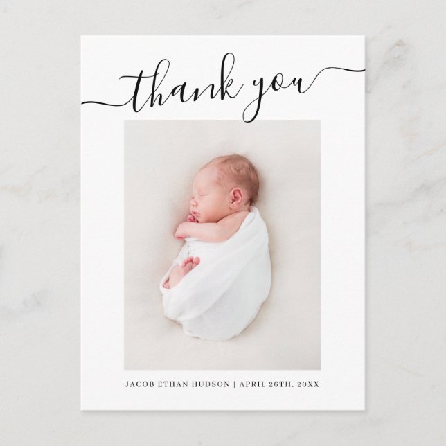 Skript Vielen Dank Foto Overlay Baby Birth Announc Ankündigungspostkarte (Vorderseite)