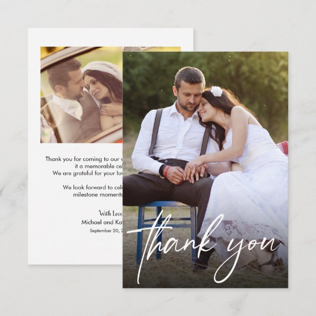 Skriptaufsätze Hochzeiten - Moderne Fotos Dankeskarte (Vorne/Hinten)