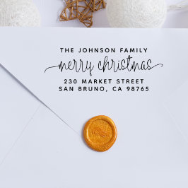 Skriptbriefe Frohe Weihnachten und Familienname Gummistempel