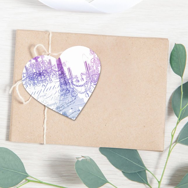 Skripte lila Kronleuchter Paris eiffel Turm Herz-Aufkleber (scripts purple chandelier paris eiffel tower heart sticker)