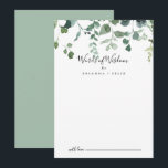 Skriptgrüne Schriften Hochzeitwörter der Weisheit Hinweiskarte<br><div class="desc">Dieses Skript grüne Blattwerk Hochzeitwörter der Weisheitsratenkarte ist perfekt für eine moderne Hochzeit. Das Design ist mit Aquarellfarben handgezeichnet eleganten botanischen Eukalyptuszweigen und Blätter, die in schönen Bouquets und geometrischen Mustern angeordnet sind. Diese Karten sind ideal für Hochzeiten, Brautparty, Babydusche, Graduiertenfest u.v.m. Personalisieren Sie die Karten mit den Namen der...</div>