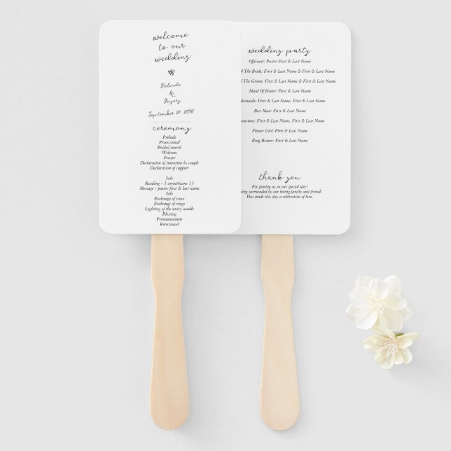 Skripthandgeschriebenes Typografie-Hochzeitsprogra Fächer (Vorne und Hinten)