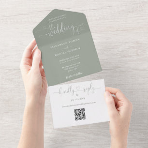 Skriptherzen Sage Green QR Code Hochzeit All In One Einladung
