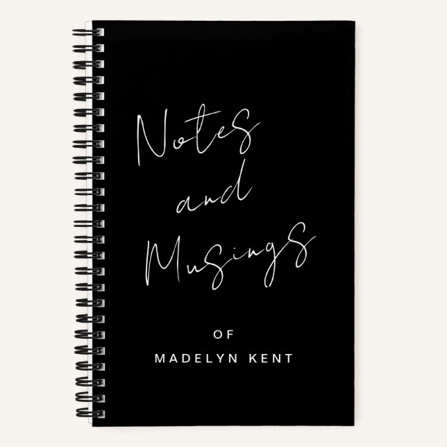 Skriptkalligrafie Personalisiert Schwarz/Weiß Notizbuch (Vorderseite)