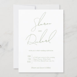 Skriptkalligrafie sage grüne minimalistische Hochz Einladung