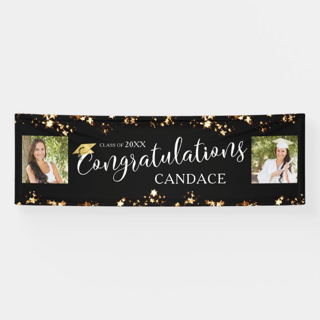 SkriptkonGRATULATIONEN Foto Stars Schwarz Banner (Horizontal)