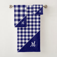 Skriptmonogramm Navy Blue Checked Muster