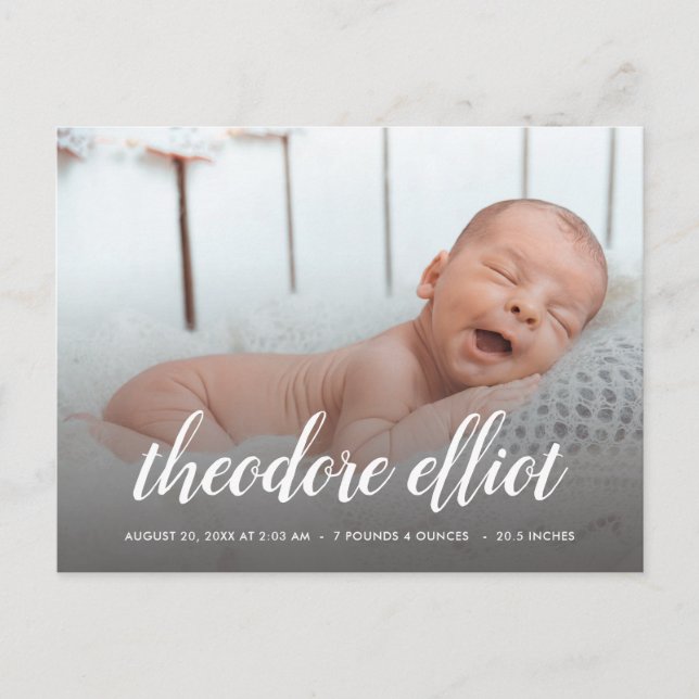 Skriptname Foto Overlay Birth Ankündigungspostkarte (Vorderseite)