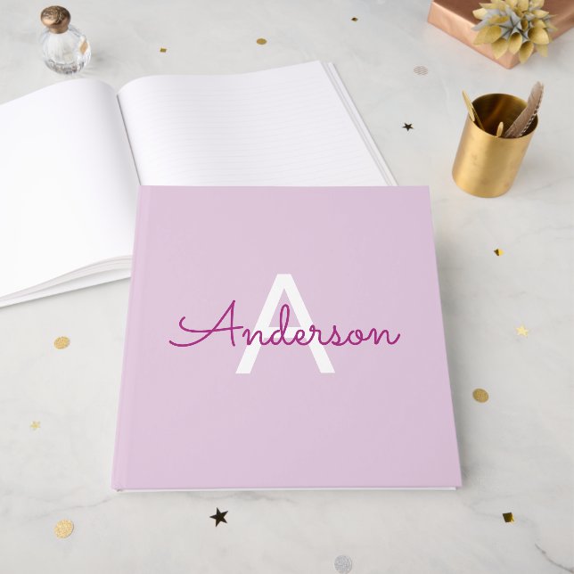 Skriptname & Monogramm | Magenta & Helllila Gästebuch (Vorderseite offen)