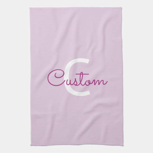 Skriptname & Monogramm | Magenta & Helllila Geschirrtuch (Vertikal)