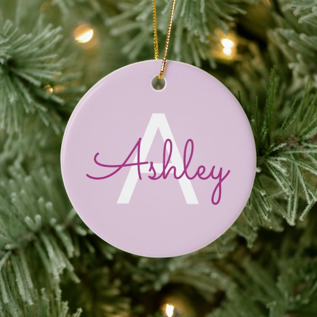 Skriptname & Monogramm | Magenta & Helllila Keramik Ornament (Baum)