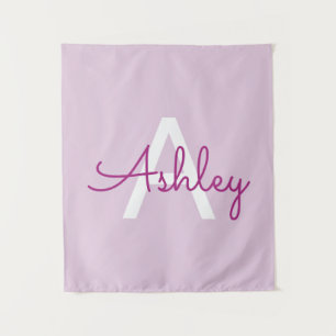 Skriptname & Monogramm Magenta & Helllila Wandteppich