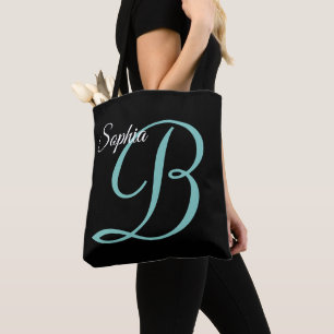 Skriptname und Monogramm auf schwarz Tasche