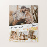 Skriptnamen 4 Foto Collage Grid Blumenhochzeit<br><div class="desc">Moderne Liebe Namen 4 Foto Collage Grid Hochzeitsnacht,  fügen Sie Ihre Fotos mit einer eleganten Skripttypografie mit gelben,  braunen und staubigen rosa Blume</div>