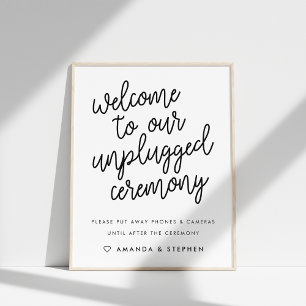 Skripttypografie Unplugged Wedding Ceremony Sign Poster