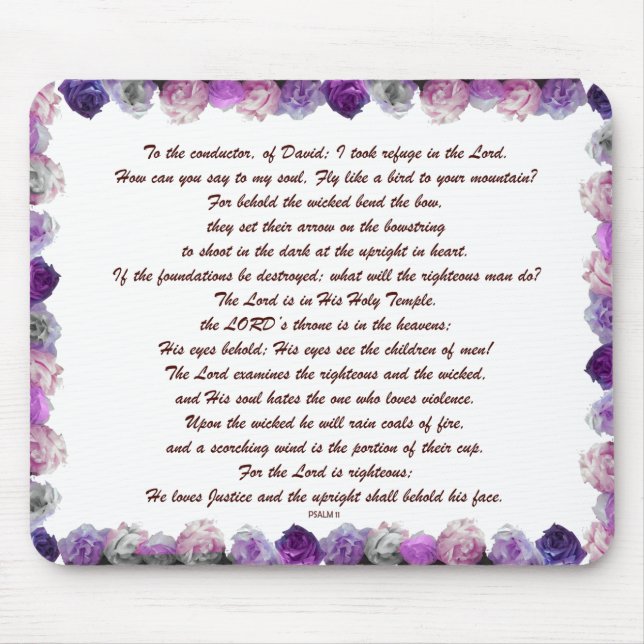 Skripture, Psalm 11, Purple Roses Mousepad (Vorne)