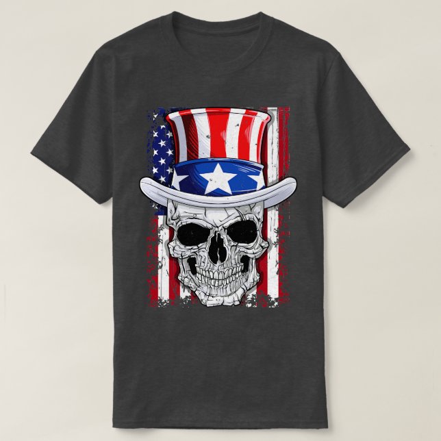 Skull 4. Juli Uncle Sam American Flag Men Wome T-Shirt (Design vorne)