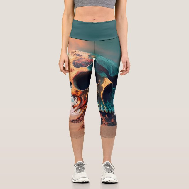Skull am Strand Capri Leggings (Vorderseite)
