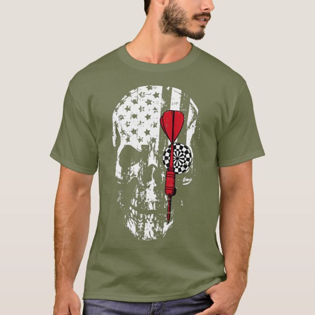 Skull American Flag Darts Board werfen Sport T-Shirt (Vorderseite)
