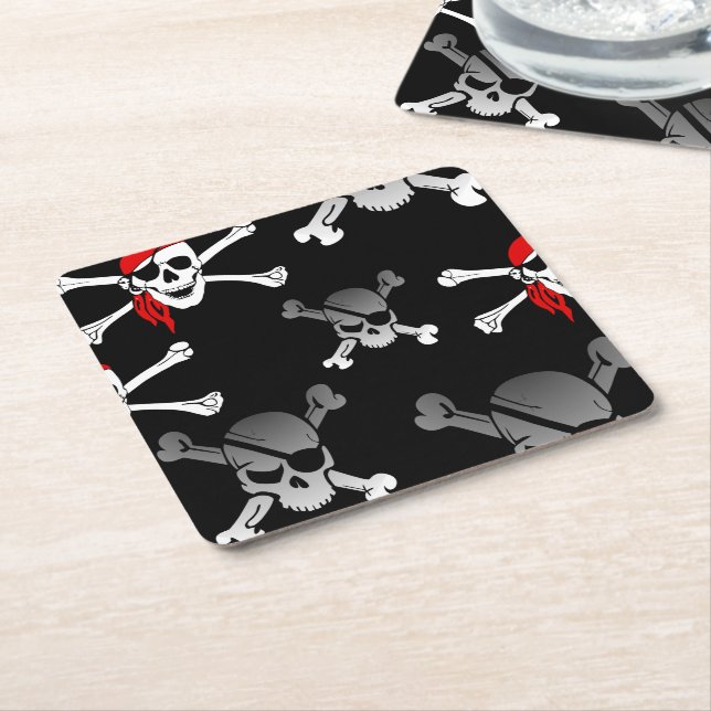 Skull an Knochen Party Pirate Square Paper Unterse Rechteckiger Pappuntersetzer (angewinkelt)