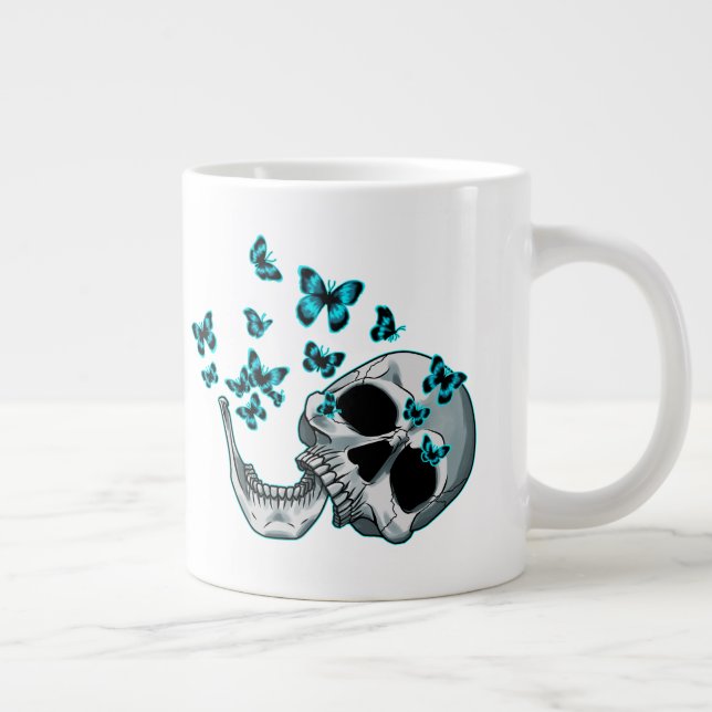 Skull and Blue Butterflies Mug Jumbo-Tasse (Rechts)