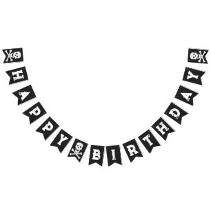 Skull and Bones Black and White Halloween Geburtst Wimpelkette