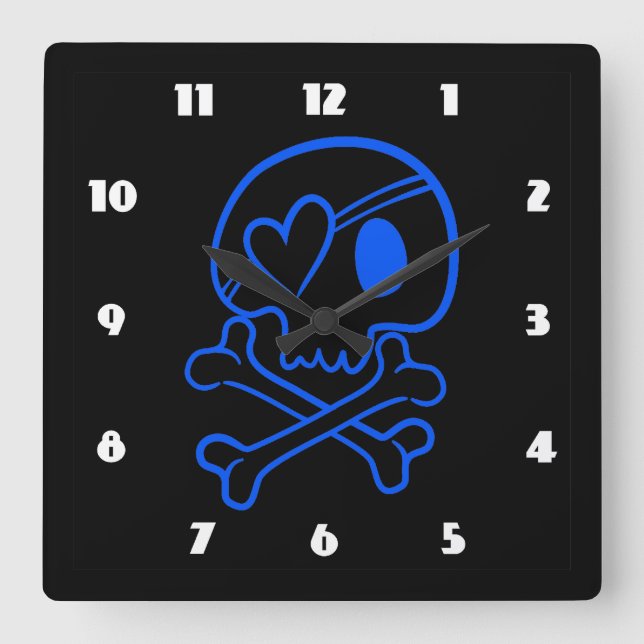 Skull and Crossbones Quadratische Wanduhr (Vorderseite)