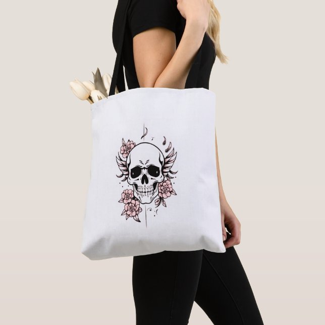 Skull and Flower Tote Bag | Edgy Floral Design Tasche (Von Nahem)