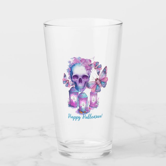 Skull and Moths Halloween Glas (Vorderseite)