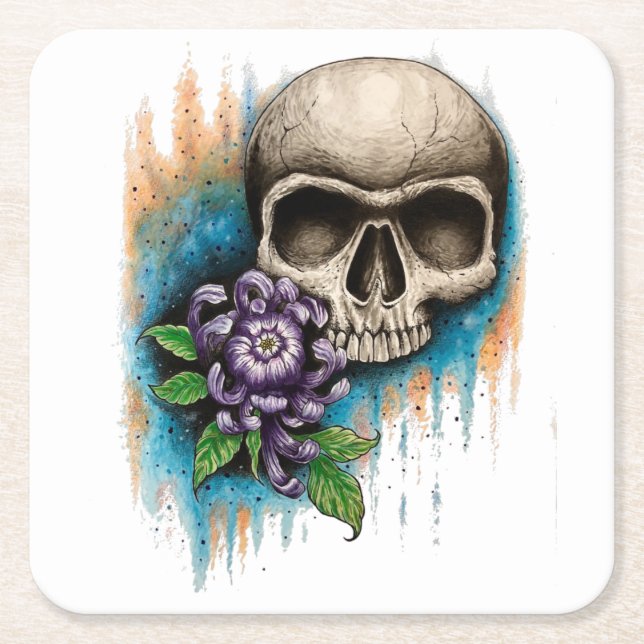 "Skull and Mum" Custom Designer Drinks Coasters Rechteckiger Pappuntersetzer (Vorderseite)