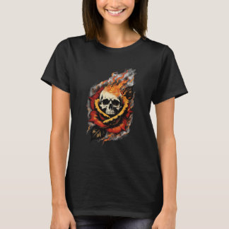Skull and Rose Flame Tattoo T-Shirt