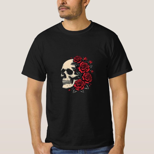 Skull and Rose Shirt - Gotische Kunst des Lebens & (Vorderseite)