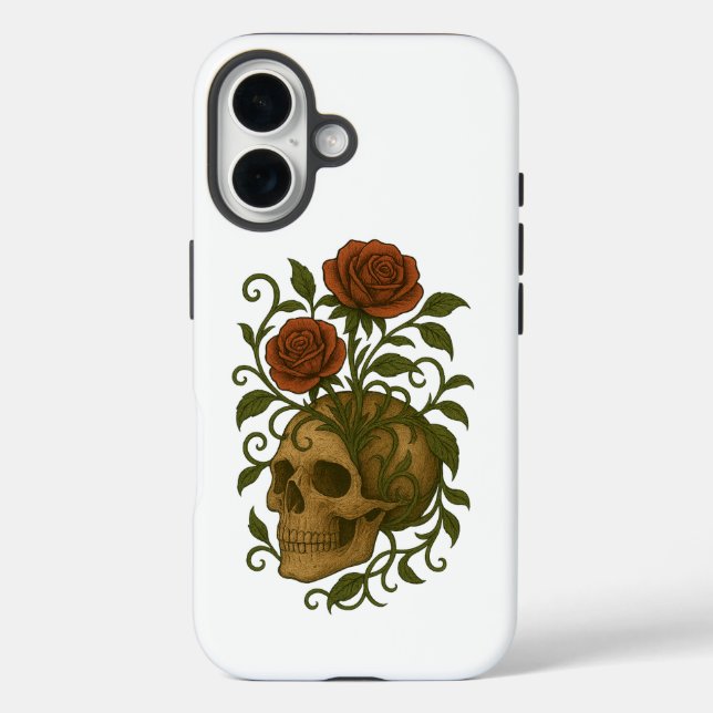 Skull and Roses Eternal Bloom Art Design iPhone 16 Hülle (Rückseite)