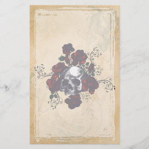 Skull and Roses Tattoo Style Goth Art Briefpapier