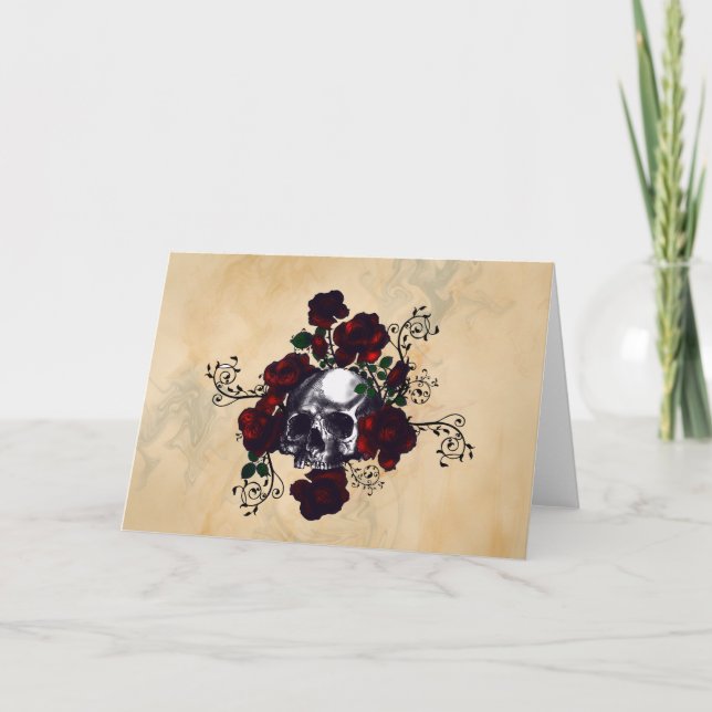 Skull and Roses Tattoo Style Goth Art Karte (Vorderseite)