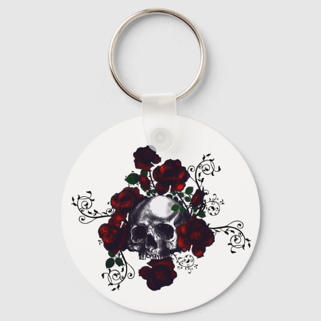 Skull and Roses Tattoo Style Goth Art Schlüsselanhänger (Vorderseite)