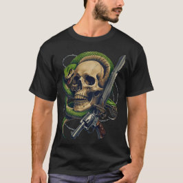 Skull and Snake Warrior - Dark Gothic Gunslinger T-Shirt