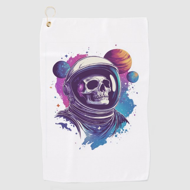 Skull Astronaut Explorer Golfhandtuch (Vorderseite)