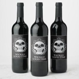 Skull auf Black Halloween Weinetikett