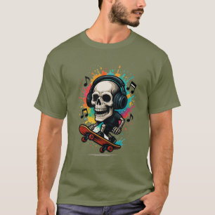 Skull auf Skaten mit Kopfhörern - Music & Color Sp T-Shirt
