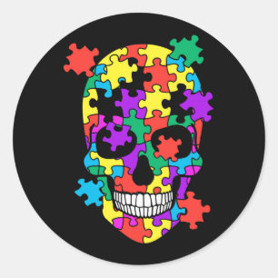 Skull Autism Awareness Mama Vater Kid Autism Suppo Runder Aufkleber