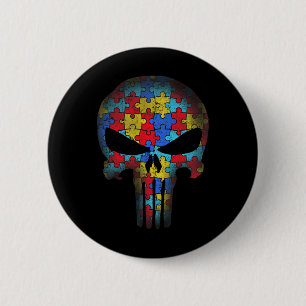 Skull Autismus Bewusstsein T-Shirt Mama Vater Kind Button