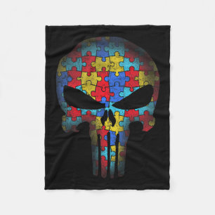 Skull Autismus Bewusstsein T-Shirt Mama Vater Kind Fleecedecke