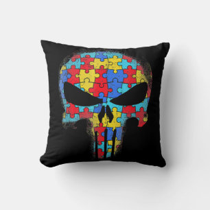 Skull Autismus Bewusstsein T-Shirt Mama Vater Kind Kissen