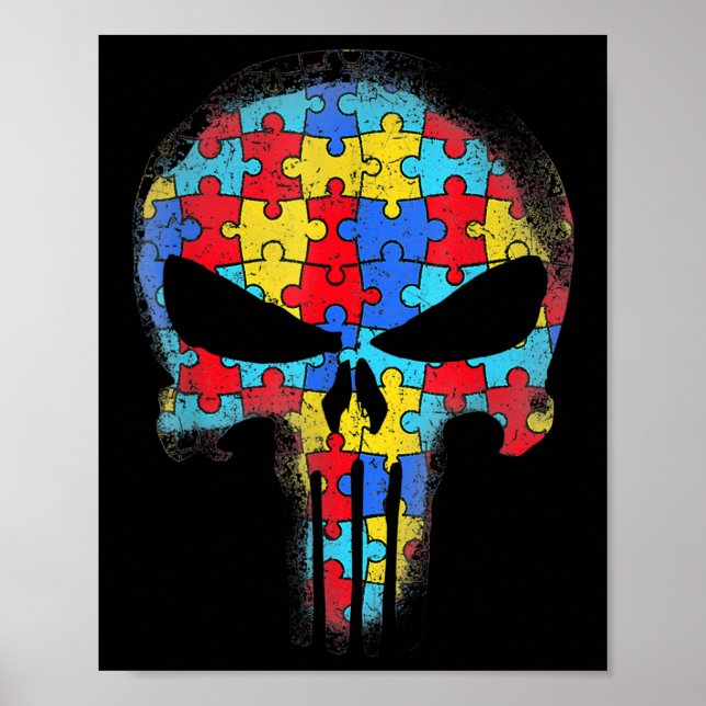 Skull Autismus Bewusstsein T-Shirt Mama Vater Kind Poster (Vorne)