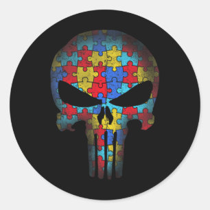 Skull Autismus Bewusstsein T-Shirt Mama Vater Kind Runder Aufkleber