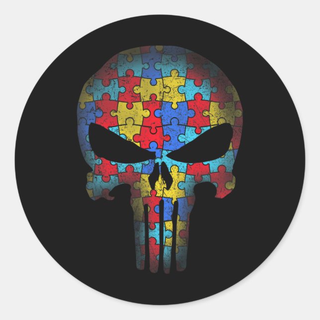 Skull Autismus Bewusstsein T-Shirt Mama Vater Kind Runder Aufkleber (Vorderseite)
