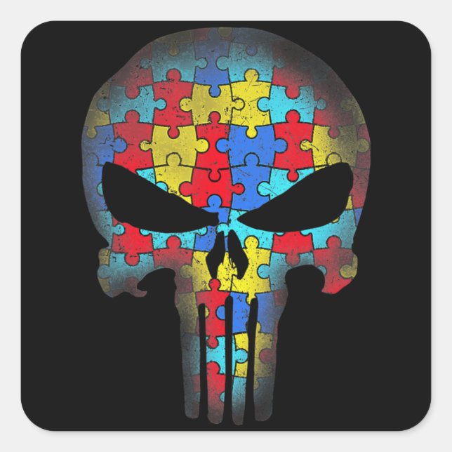 Skull Autismus Sensibilisierung T-Shirt Mama Vater Quadratischer Aufkleber (Vorderseite)